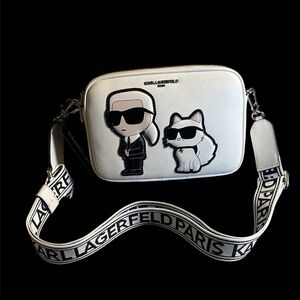 Karl Lagerfeld White Belt Bag with Iconic Graphic
